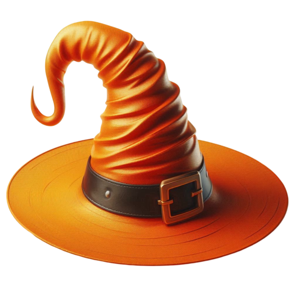 Classic Orange Witch Hat with Spiral Tip png