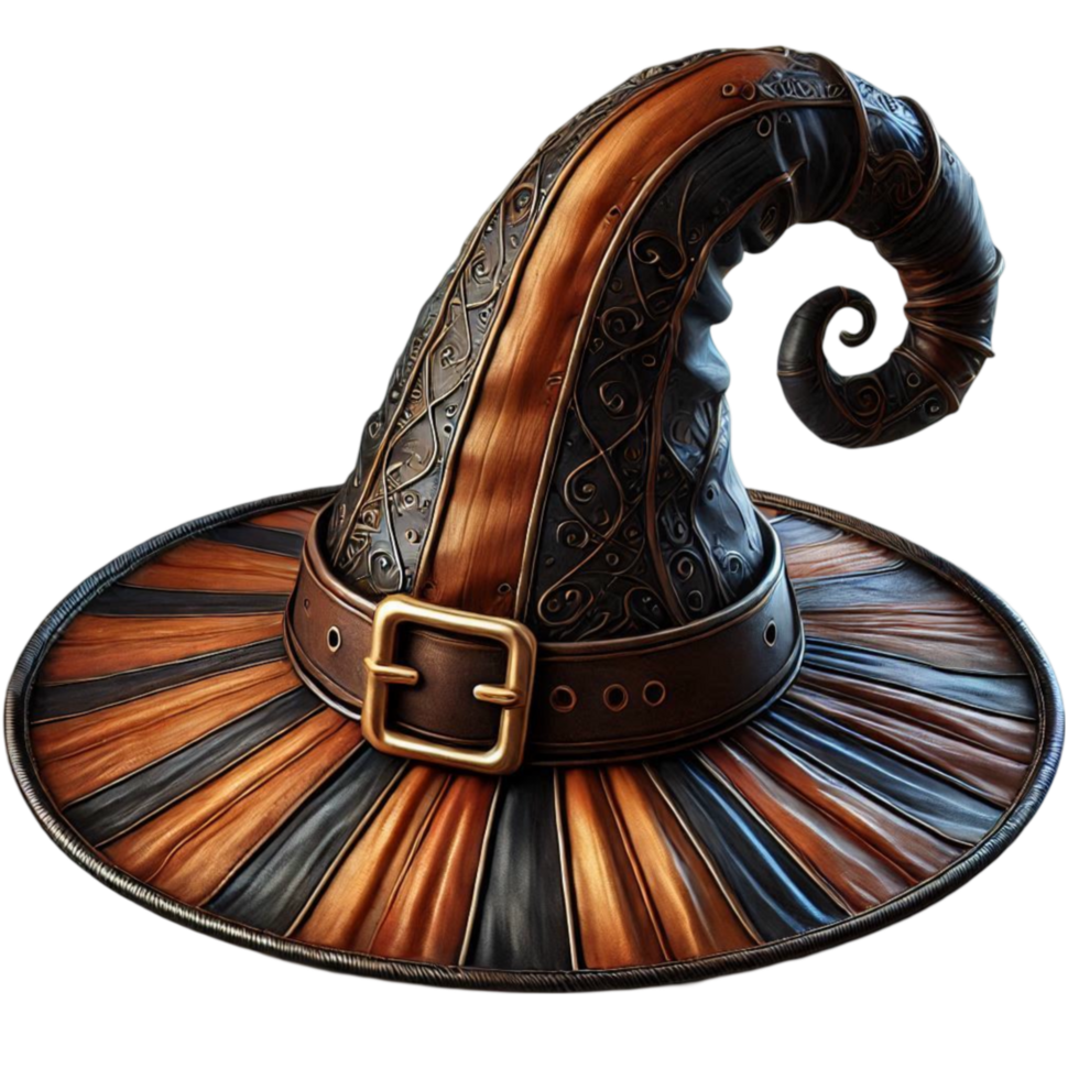 Elegant Black Witch Hat with Gold Lining png