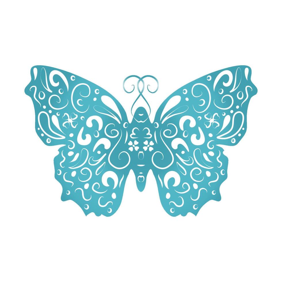 Decorative butterfly with hand-drawn patterns. A design element for greeting cards, prints, a tattoo template, a bright butterfly for the decor of spring holidays. vector