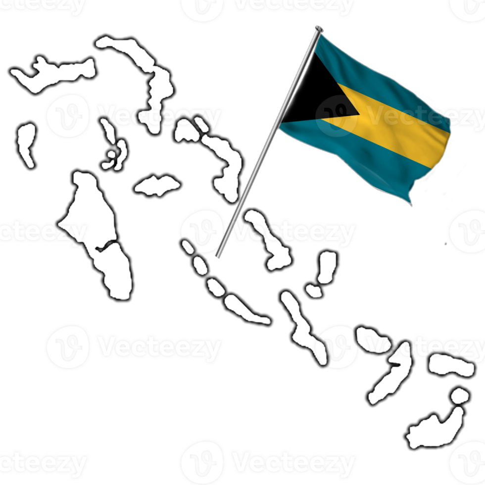 Bahamas map with waving flag png