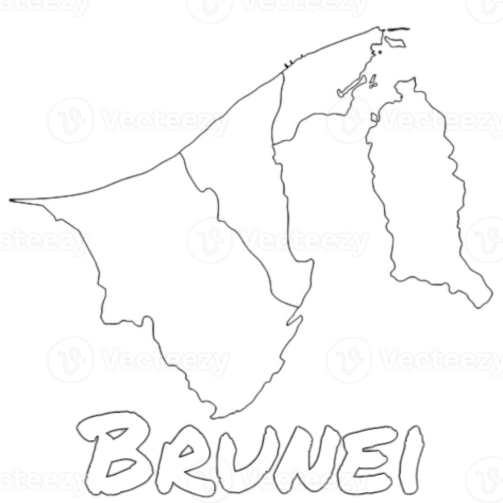 Brunei map with white and black outline png