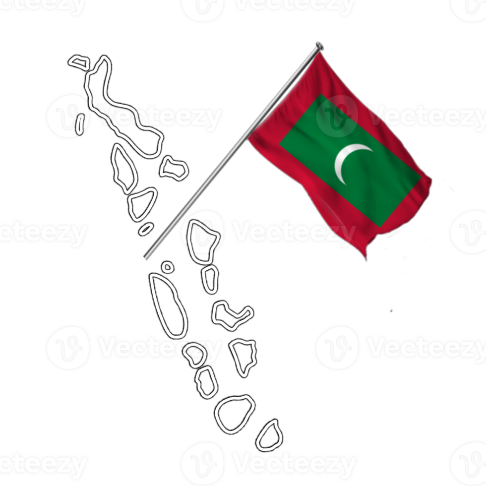 Maldives map with waving flag png