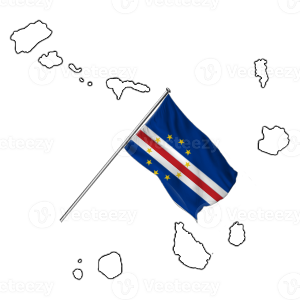 Cape Verde map with waving flag png
