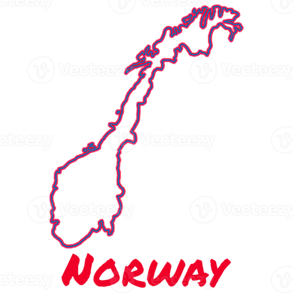 Norway map with blue red outline png