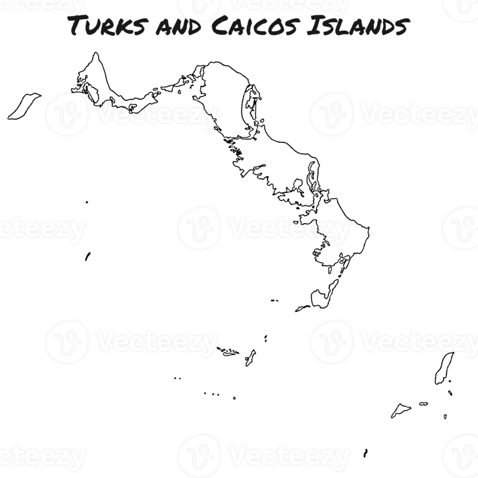 Turks and Caicos Islands map with black and white outline png