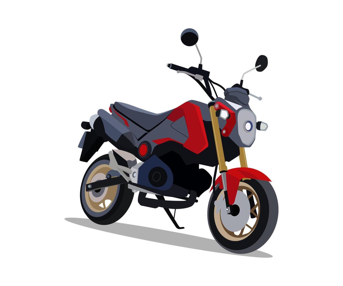 Modern moto bike, wheeled vehicle. Motocycle, road motor transport. Motorbike, perspective view. illustration isolated on white background vector
