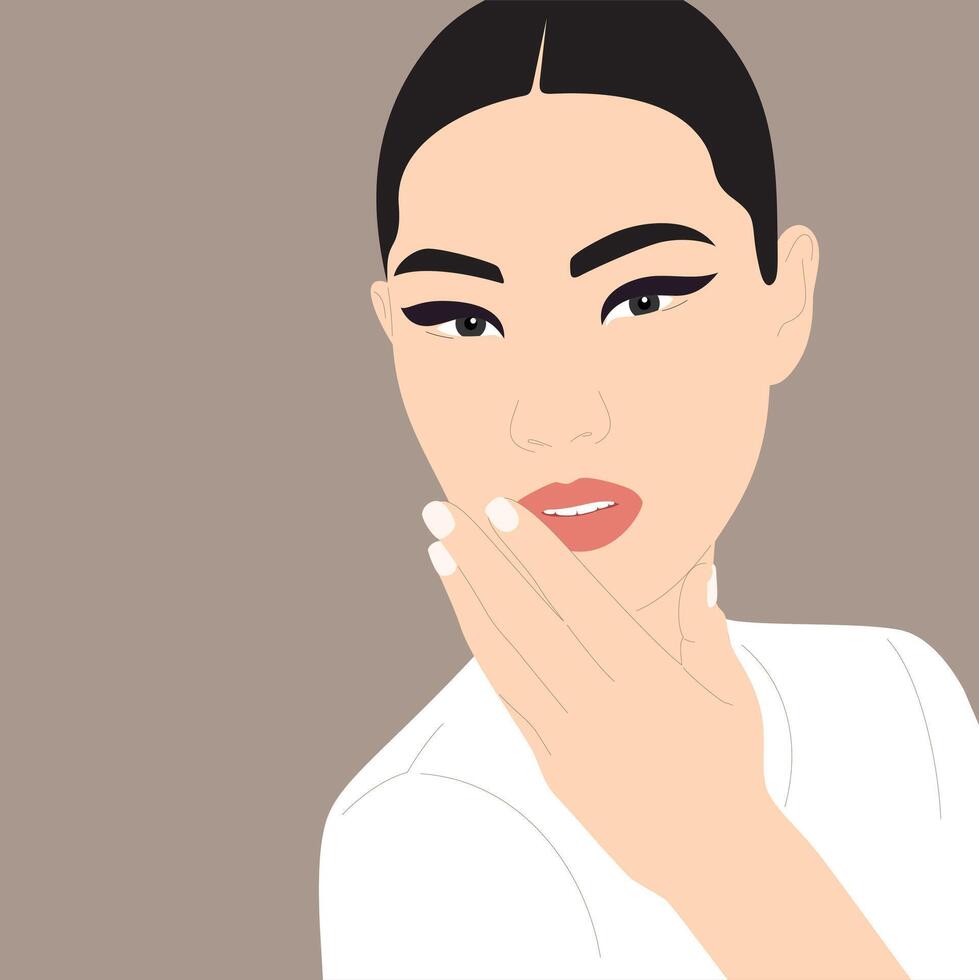 Portrait of a pretty young brunette asian woman with stylish make-up vector