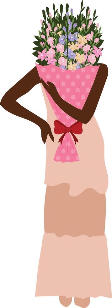 Woman holding a bouquet of flowers vector