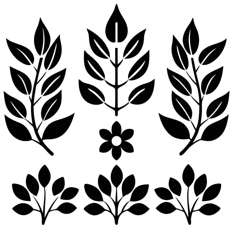 Botanical black silhouettes floral leaf pattern. leaves isolated on white background. vector