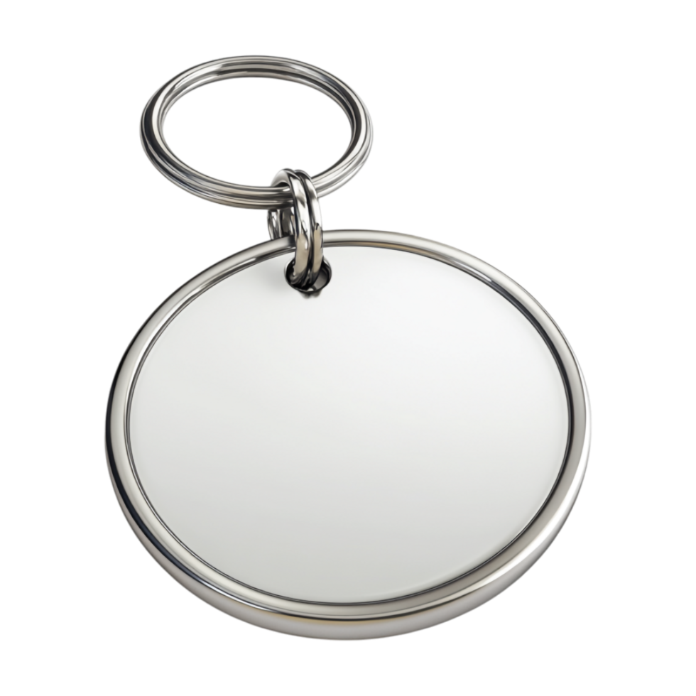 a metal keychain with a round shape on a transparent background png