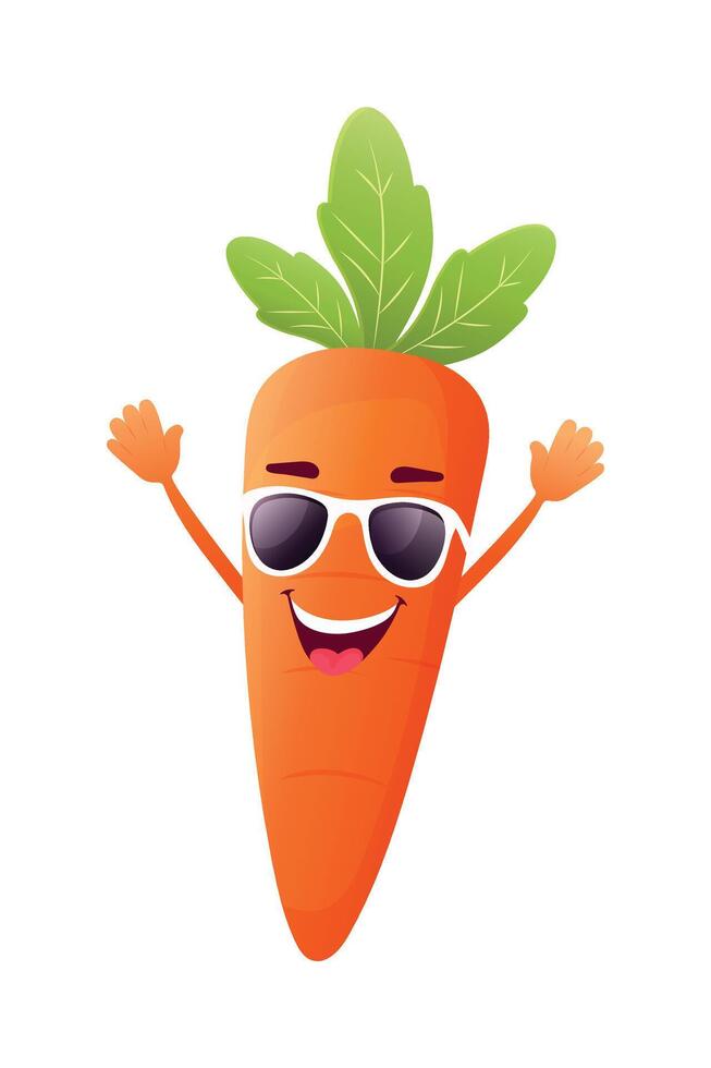 Mascot carrot character in sunglasses flat illustration isolated on white background vector