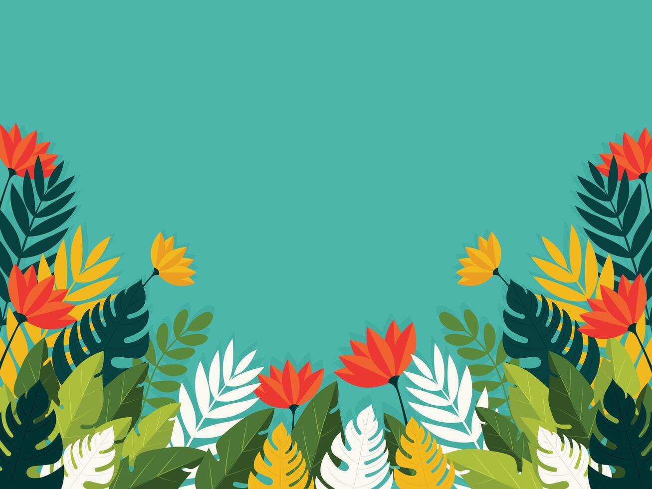 tropical leaves background with copy space flat illustration vector