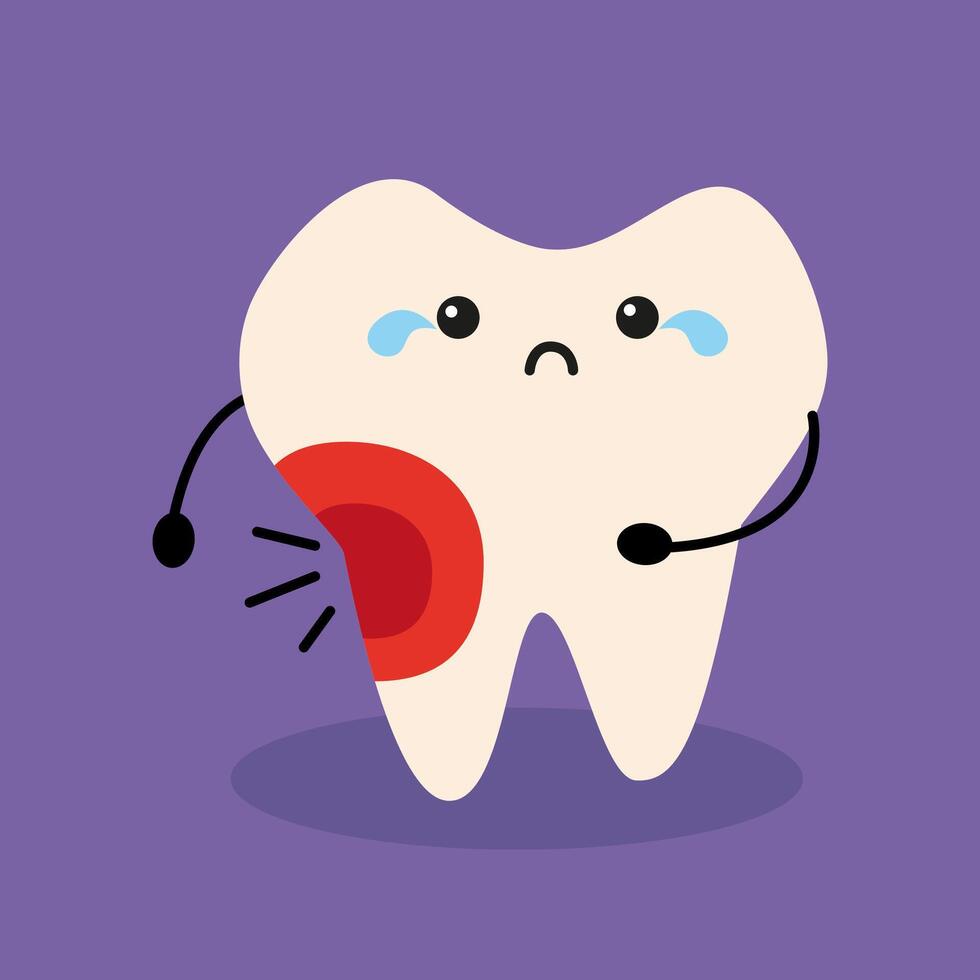 Cute Sad Tooth with Pain and Red Spot vector