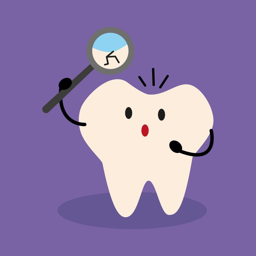 Kawaii Tooth with Magnifying Glass and Crack vector