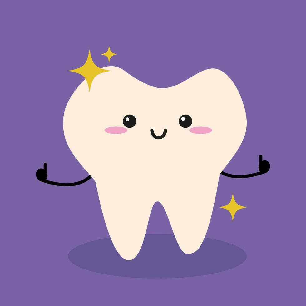 Happy Shiny Tooth with Sparkles Cute Dental Illustration vector