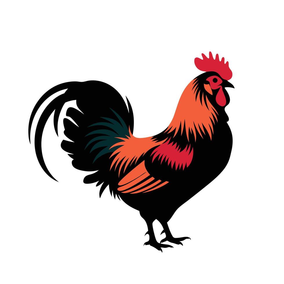 A powerful rooster design ,silhouette, showcasing its regal stance and lively energy, perfect for farmhouse and rustic-themed designs. vector