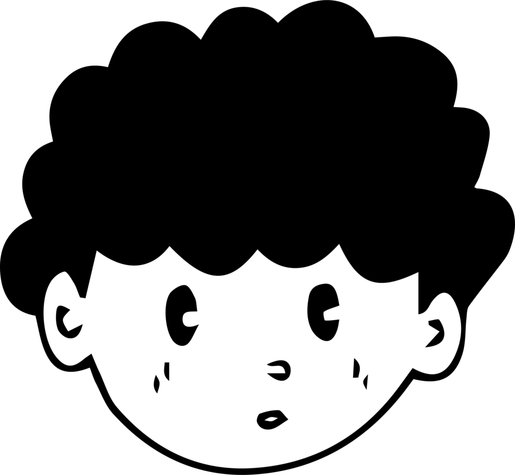 A black and white cartoon of a boy's face png