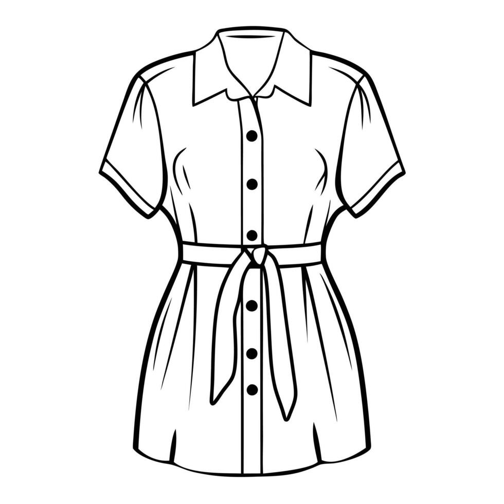Casual Shirt Dress Button-Down Short Sleeves Collared Style vector
