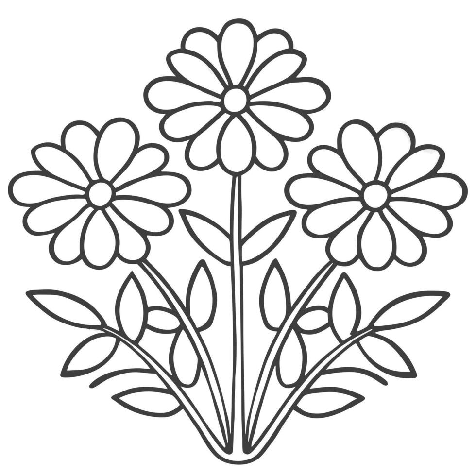 Black and White Daisy Flower Line Art Simple and Elegant Design vector