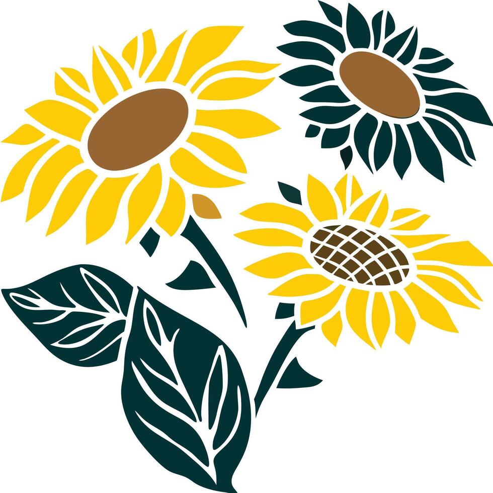 Stylized Sunflowers with Vibrant Yellow Petals Cheerful Floral Design vector