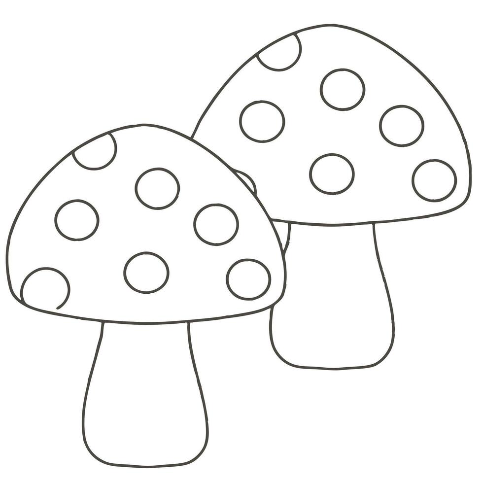 Stylized Mushrooms with Polka-Dot Caps Simple Black and White Drawing vector