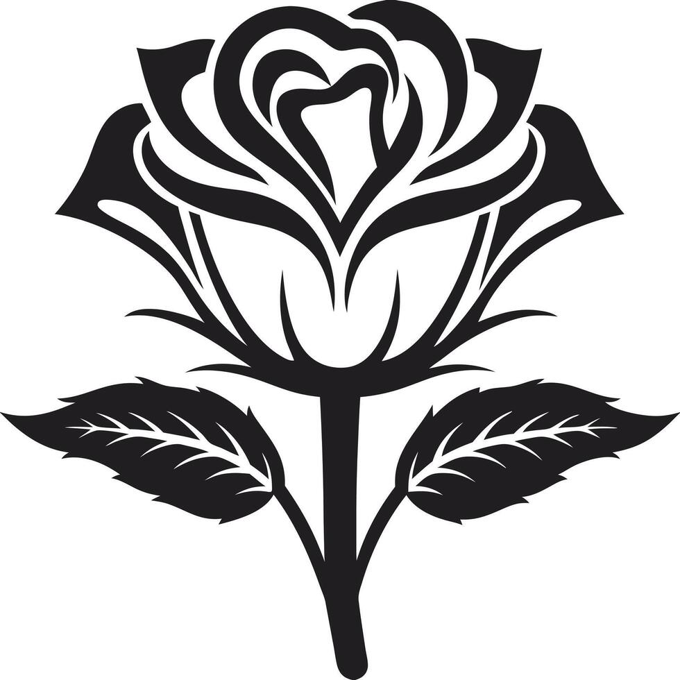 Black and White Silhouette Rose Illustration Bold Floral Art vector