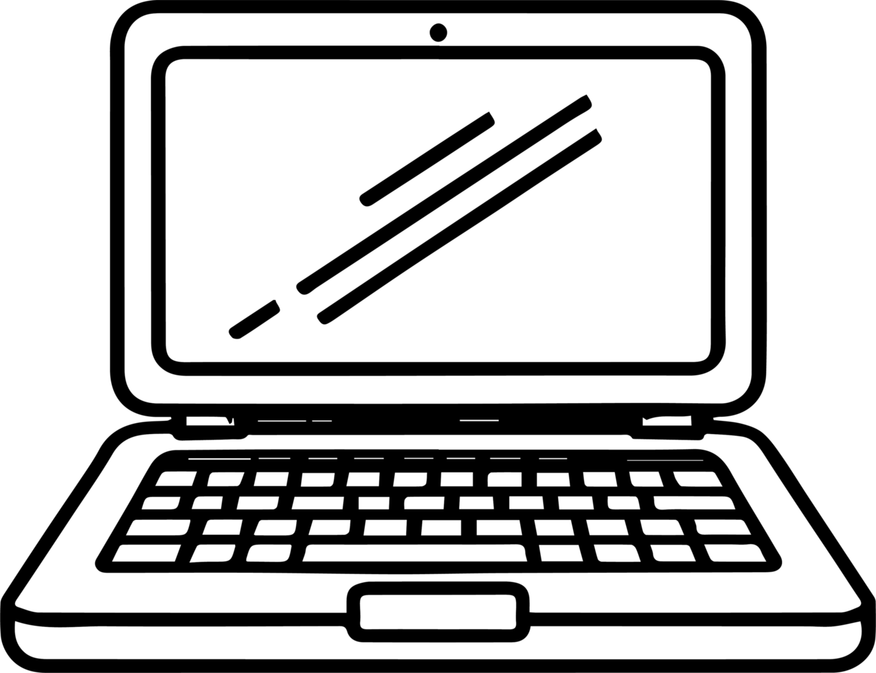 A laptop computer with a black and white outline png
