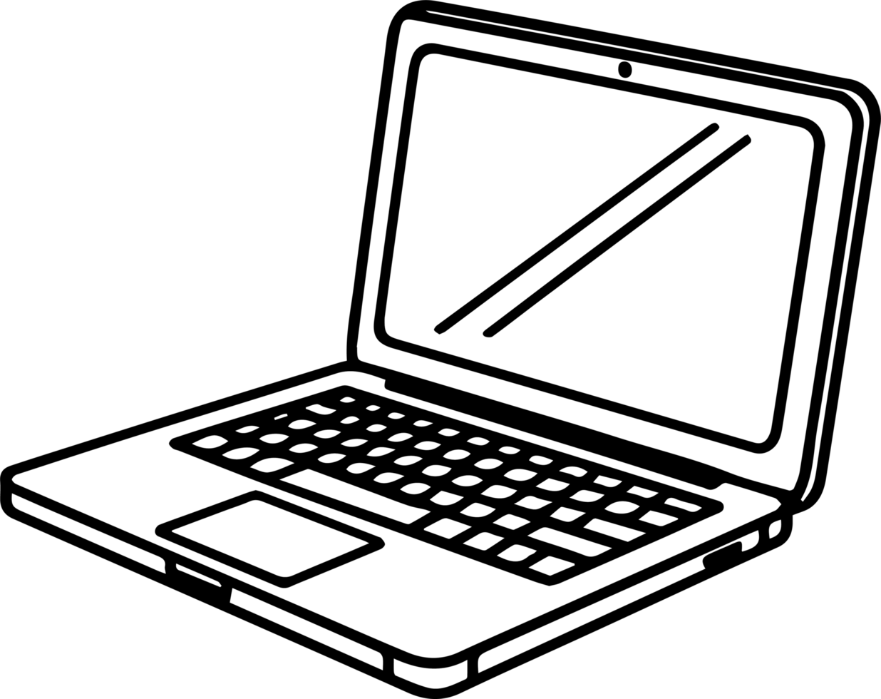 A laptop computer is shown in black and white png