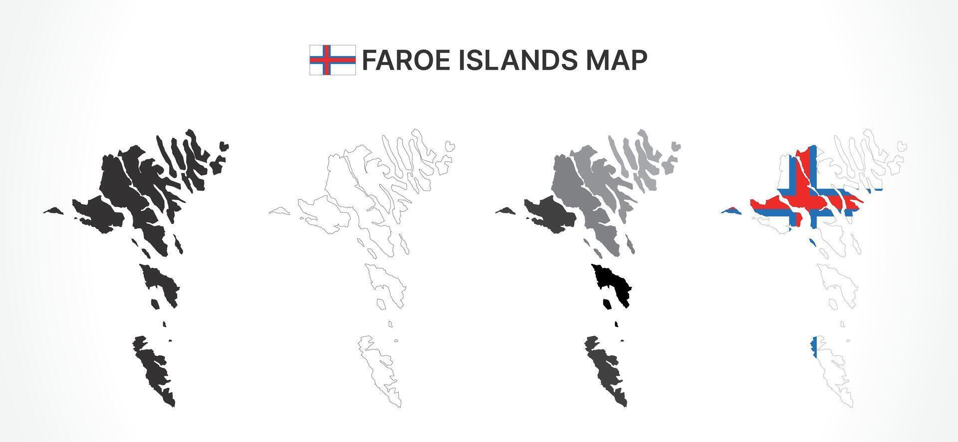 Detailed Faroe Islands Map Collection with Outline, Silhouette, Regions, and Flag Overlay Variations vector