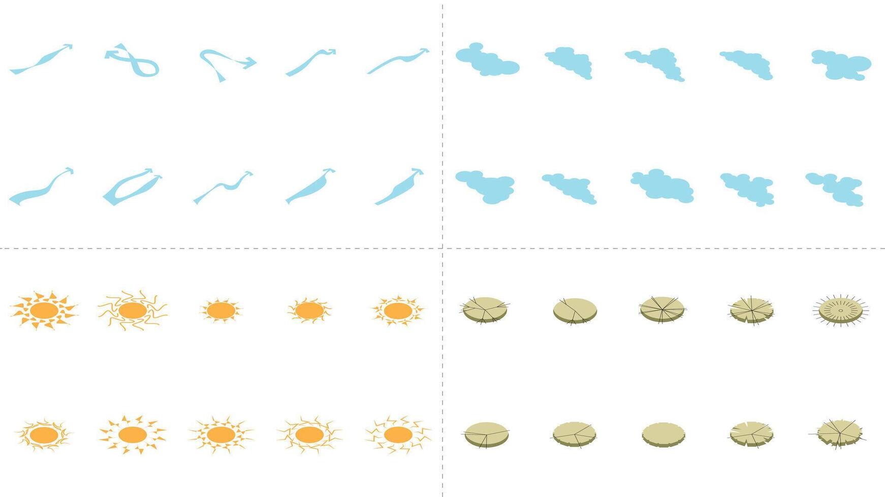isometric architecture site analysis symbol icon element drawing graphic flat isolated . architecture element line sun wind sound sun path vegetation. vector
