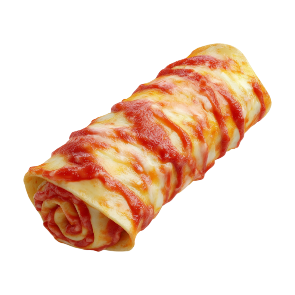 a pizza roll with cheese and sauce on it png