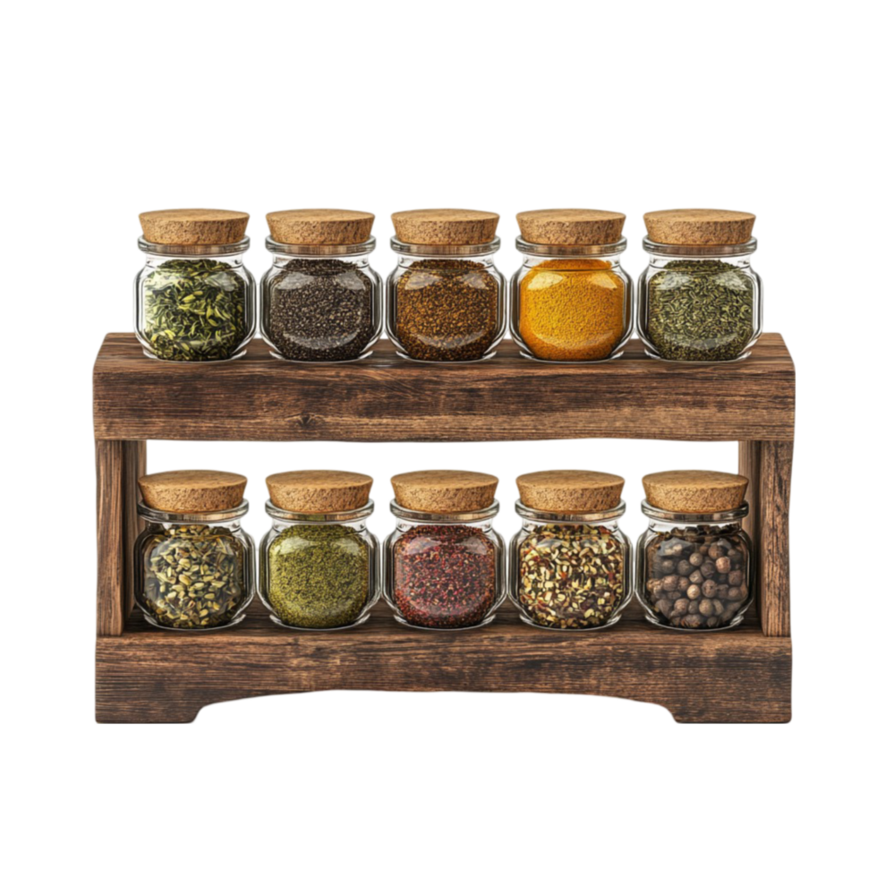 Wooden Rack with Jars of Spices png