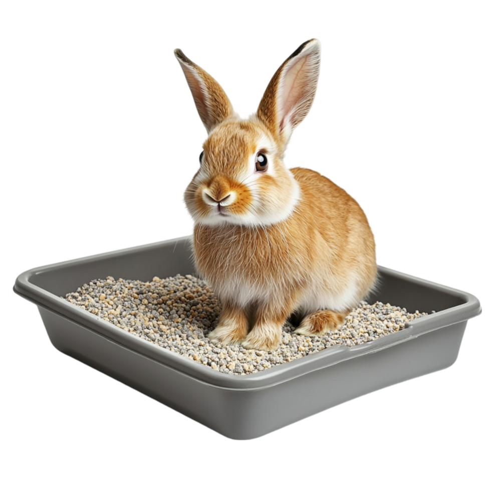 Rabbit in a Litter Box with Sand png