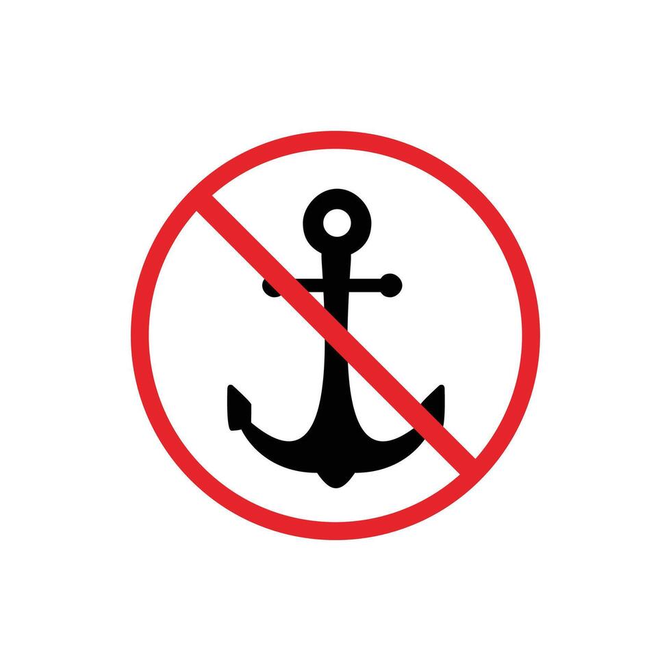 warning sign icon, no anchoring allowed - warning area on round board with red line vector