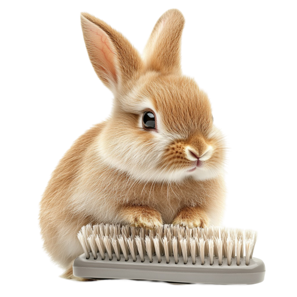 Brown Rabbit with Grooming Brush png