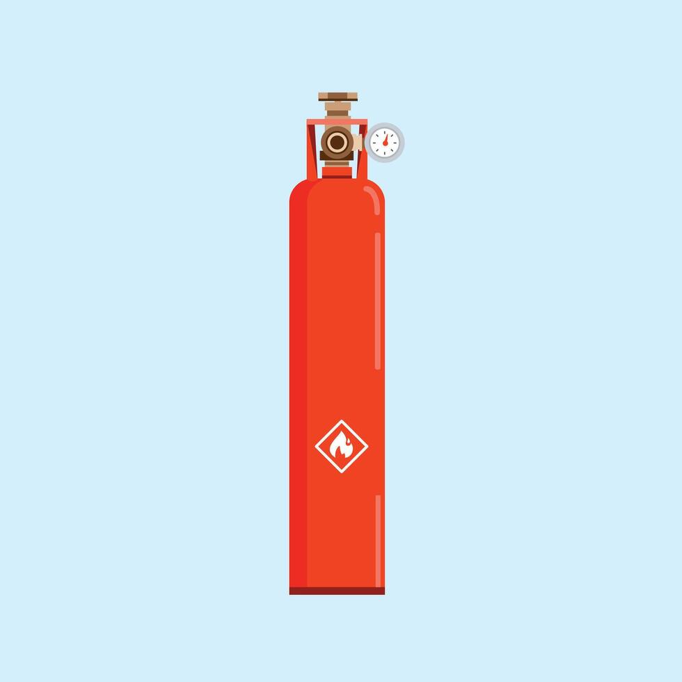 red oval gas cylinder tank, lpg propane bottle container, oxygen gas cylinder fuel logo illustration with regulator vector