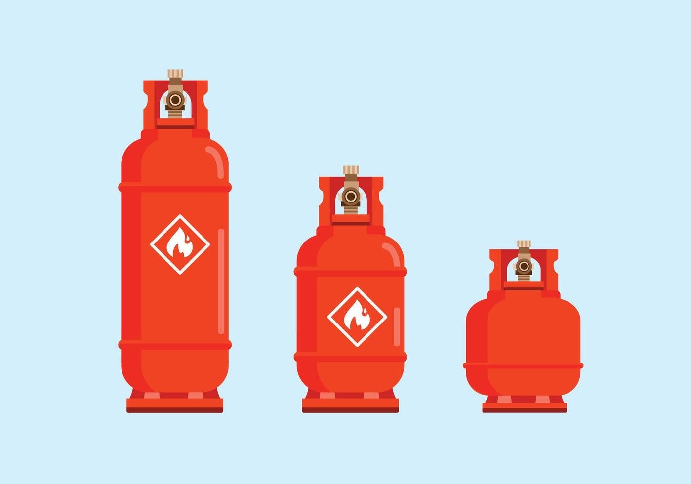 red gas cylinder tanks of various types and sizes, nitrogen bottle containers, hydrogen, propane and butane lpg gas cylinder vector