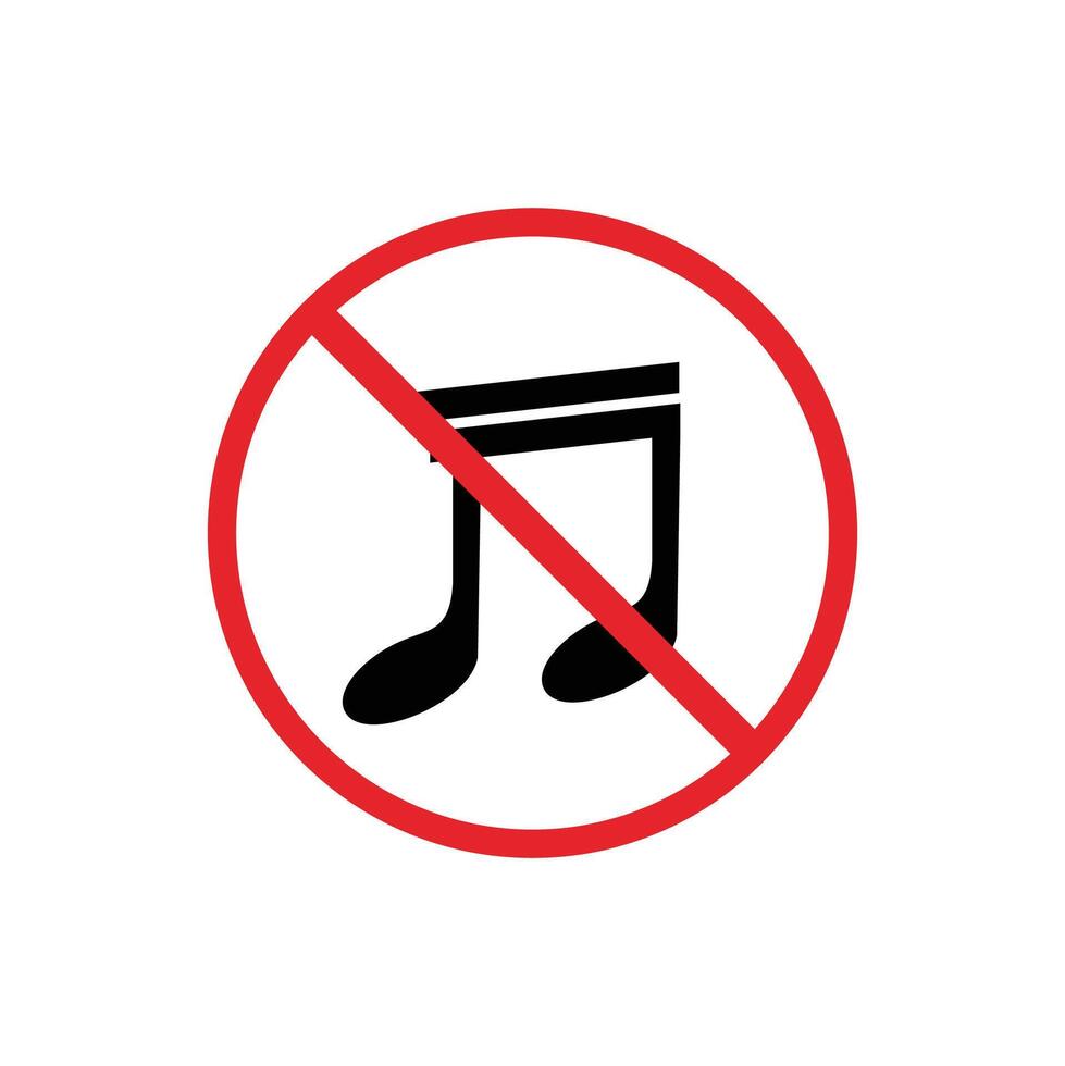 warning sign icon, no music playing - warning area on round board with red line vector