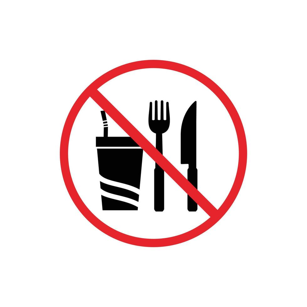 warning sign icon, no food or eating in this area - warning area on a round board with a red line vector