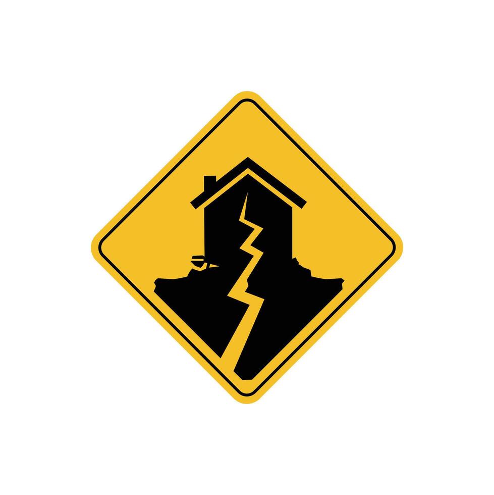 warning sign icon, earthquake prone danger - warning area on yellow rhombus board vector