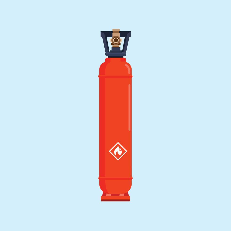 red oval gas cylinder tank, lpg propane bottle container, oxygen gas cylinder fuel logo illustration with handle vector