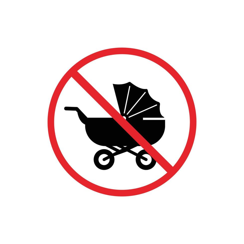 warning sign icon, no strollers - warning area on round board with red outline vector