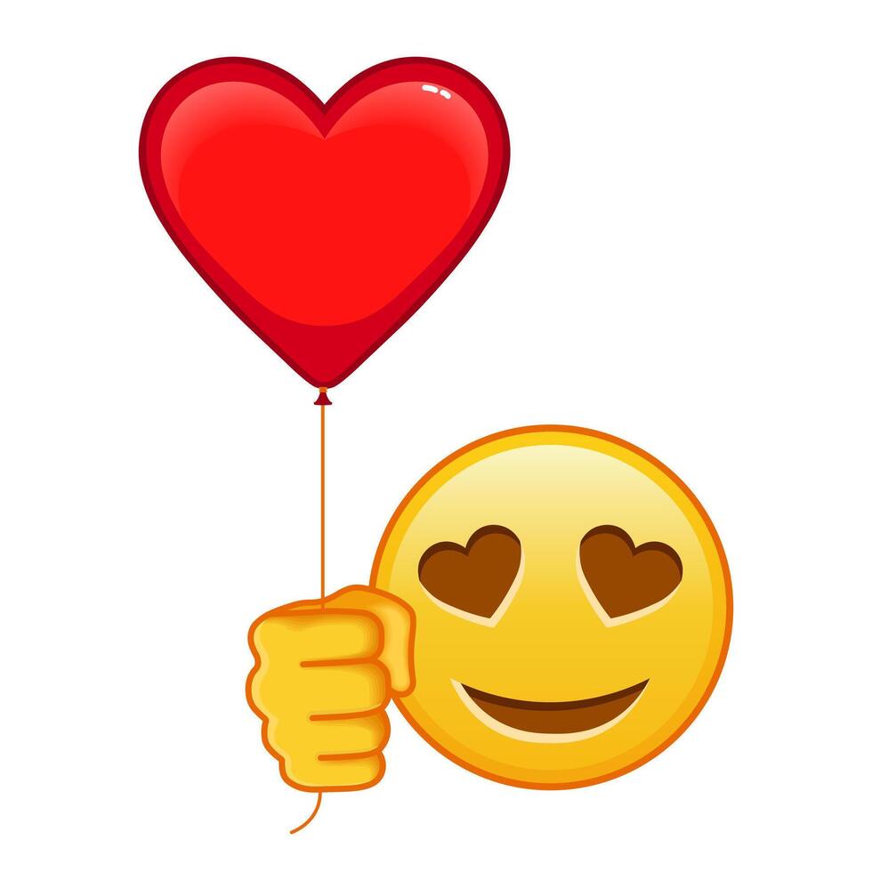 Smiling face with heart eyes with red heart baloon Large size of yellow emoji smile vector