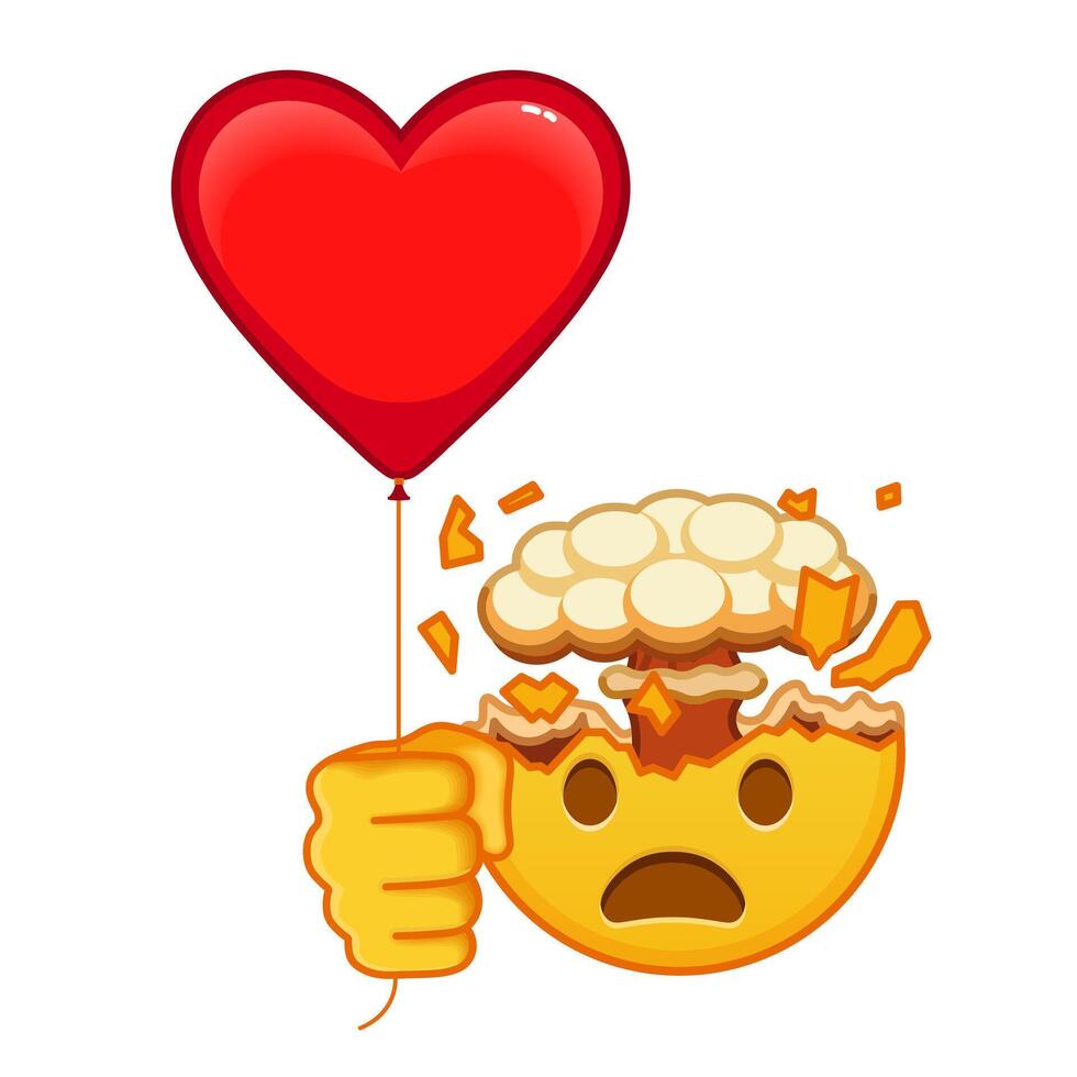 Sad face with red heart baloon Large size emoji vector