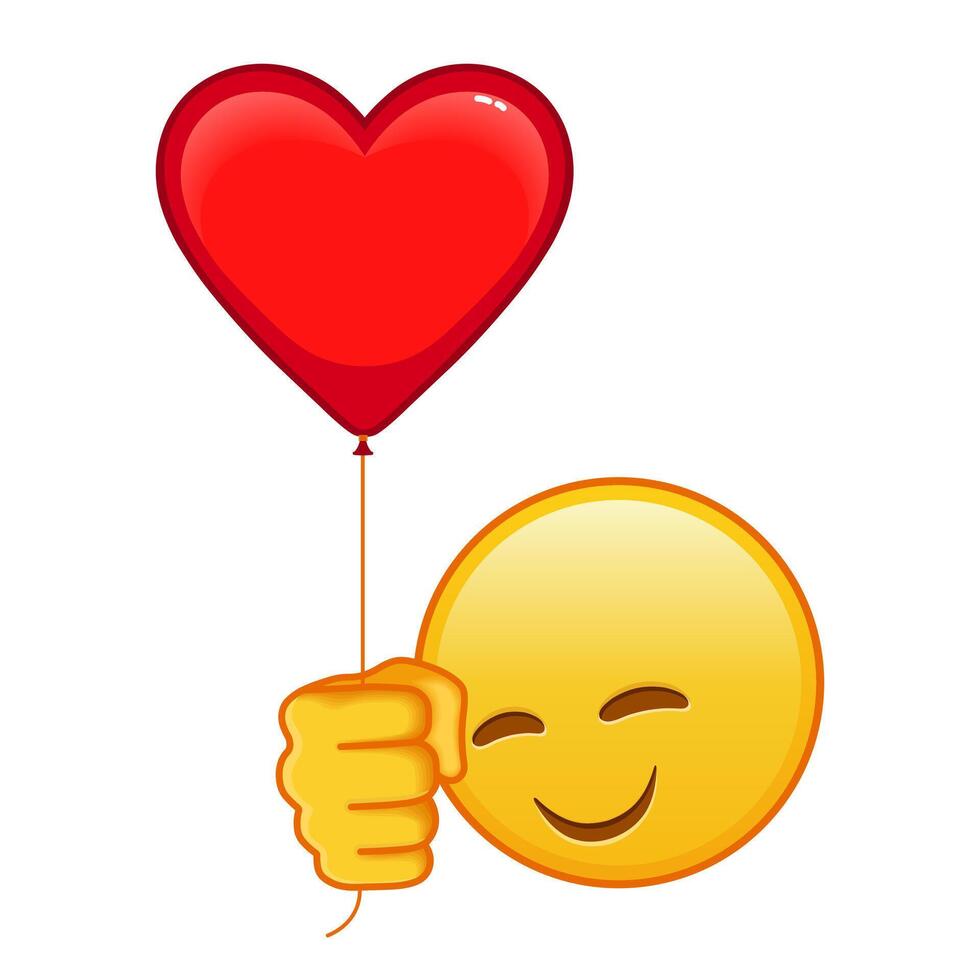 Smiling face with laughing eyes with red heart baloon Large size of yellow emoji vector