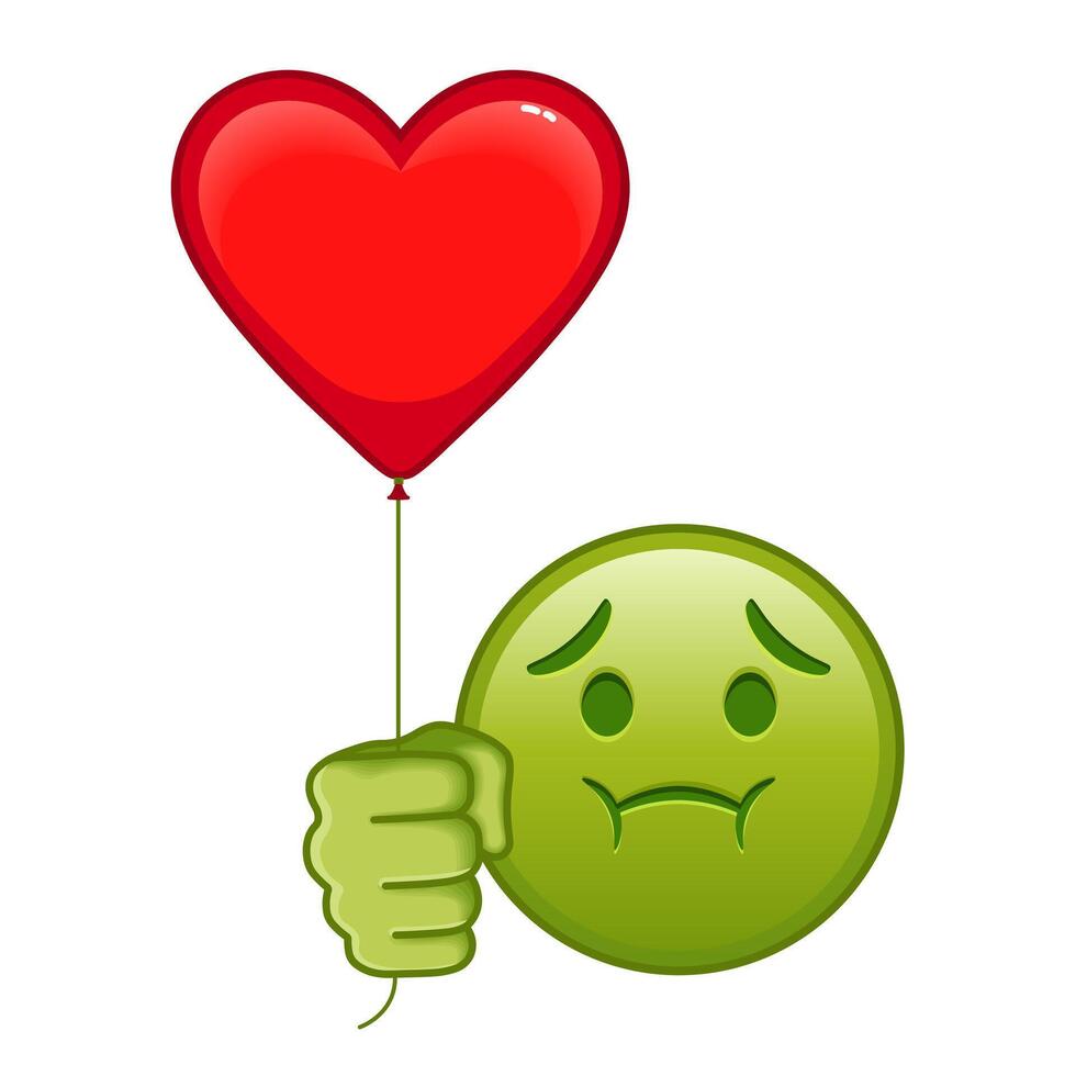 Nauseated face with red heart baloon Large size of green emoji vector