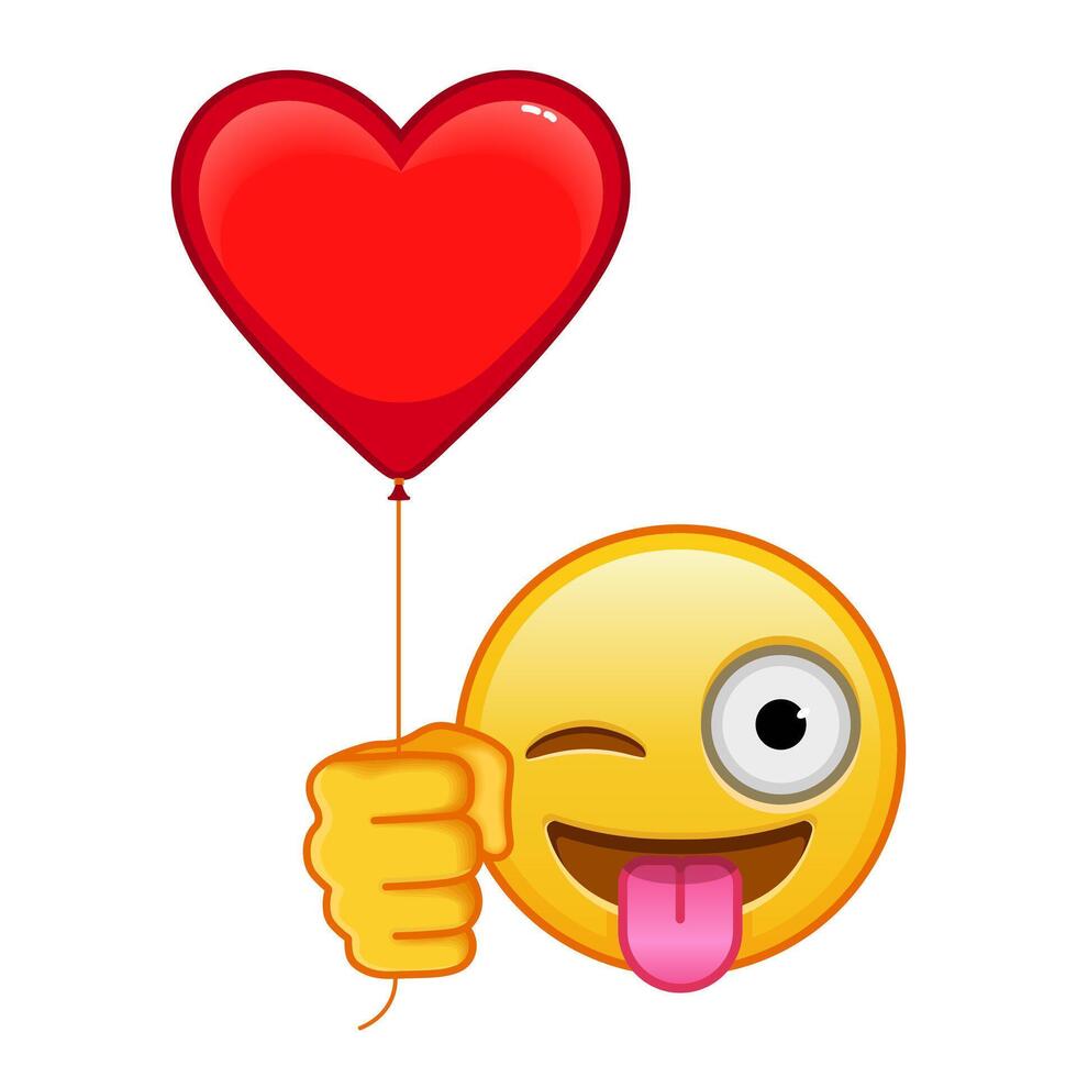 Face with tongue hanging out and winking eye with red heart baloon vector
