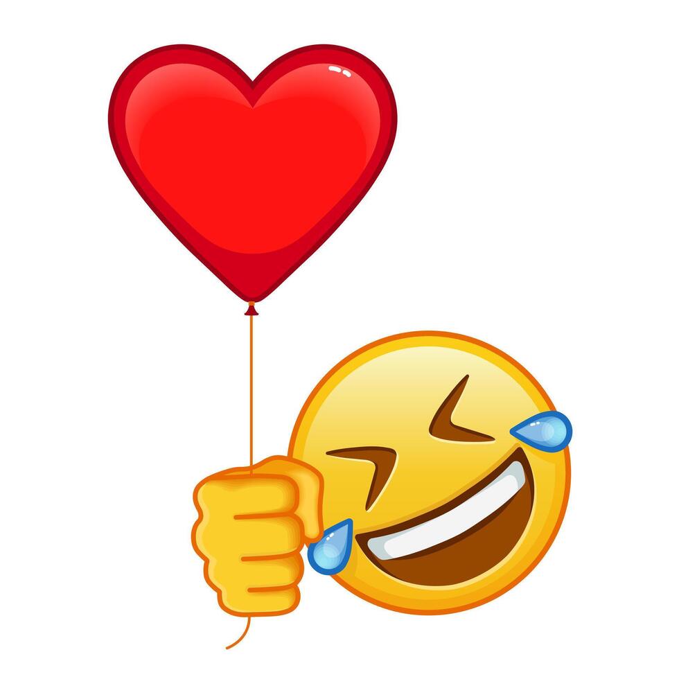 Rolling on the floor laughing with red heart baloon Large size of yellow emoji smile vector