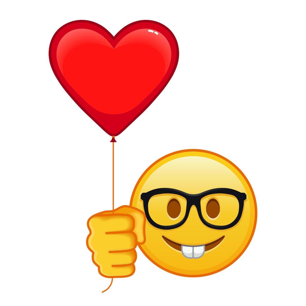 Nerd face with red heart baloon Large size of yellow emoji smile vector