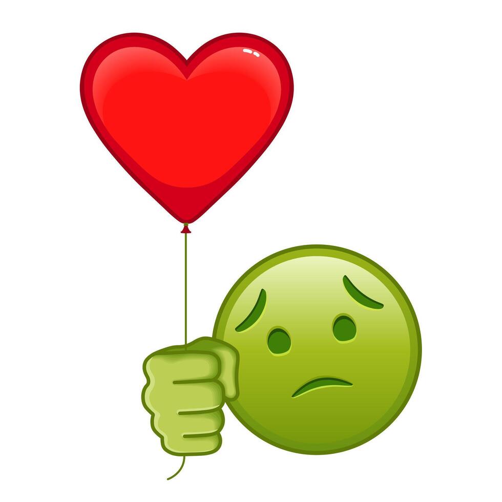 Nauseated face with red heart baloon Large size of green emoji smile vector